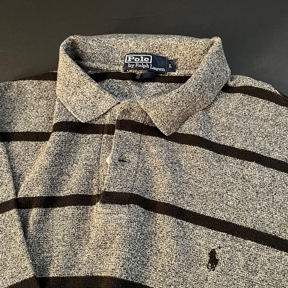 Vintage Polo Ralph Lauren Long Sleeve Gray and Black Striped Shirt. - Picture 3 of 13